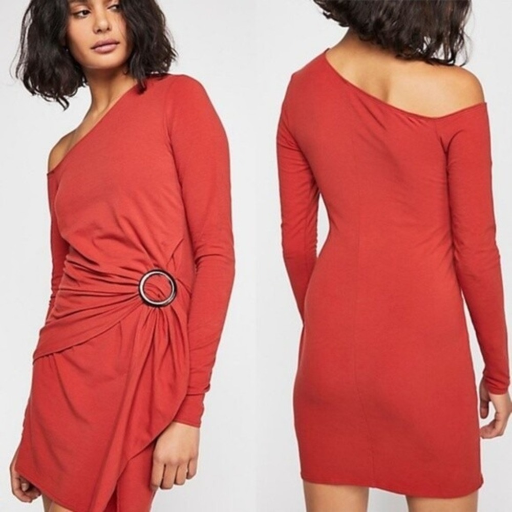 Free People women M Frankie mini dress long sleeve Jersey knit